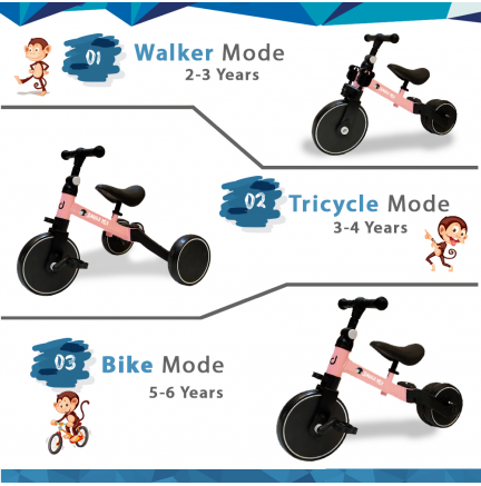 Triciclo Infantil Convertible 3 en 1 Jungle Mix Rosa Biwond